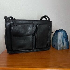 Vintage "East West" New York London Black Cowhide Leather Handbag Purse